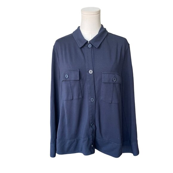 J. Jill Wearever Collecton Button Down Long Sleeve Shirt Jacket Size 2X Navy - Picture 1 of 5